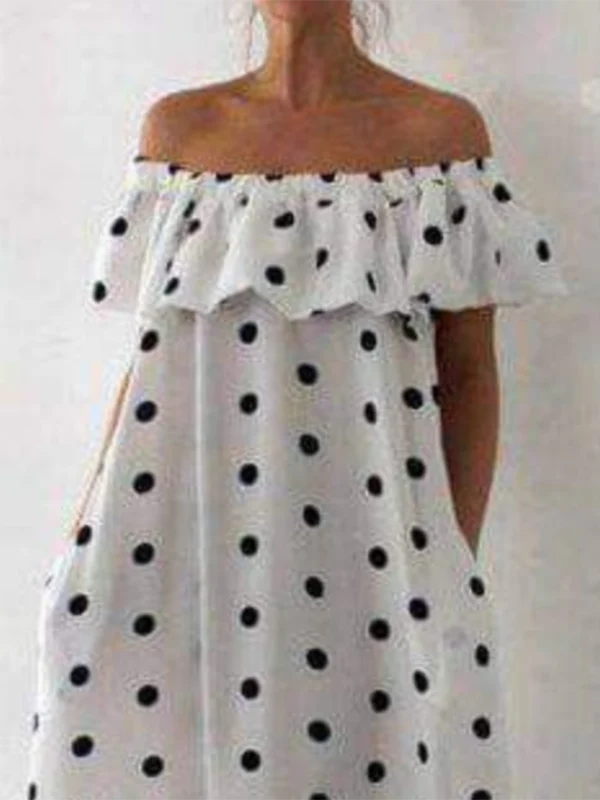 Loose Falbala Polka-Dot Off-The-Shoulder Maxi Dresses - Image 2