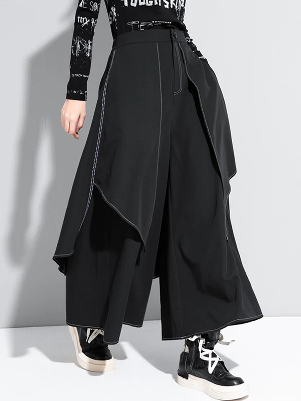 Loose False-Two Split-Joint Wide-Leg Pants - Image 2
