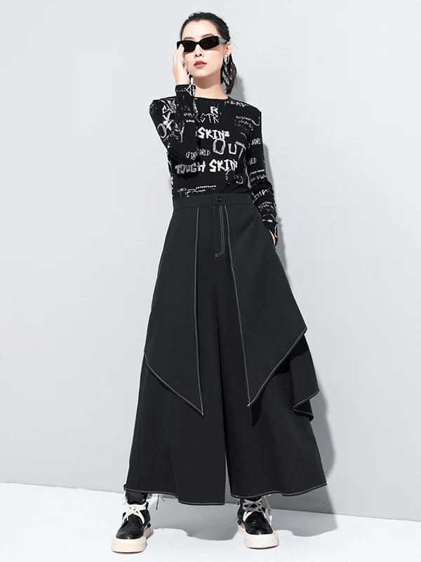 Loose False-Two Split-Joint Wide-Leg Pants - Image 3