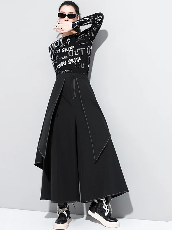 Loose False-Two Split-Joint Wide-Leg Pants - Image 4