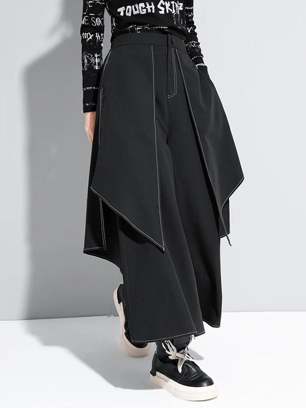Loose False-Two Split-Joint Wide-Leg Pants - Image 5