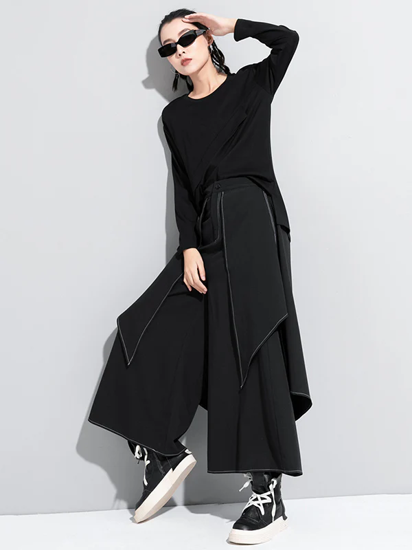 Loose False-Two Split-Joint Wide-Leg Pants - Image 6
