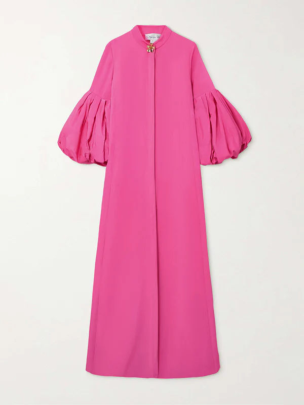 Loose Flower Shape Solid Color Stand Collar Lantern Sleeves Maxi Dresses - Image 11
