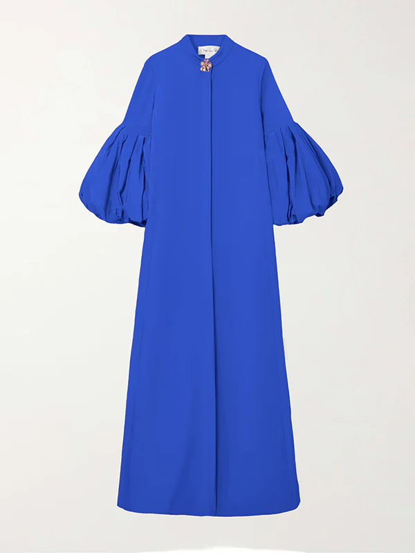 Loose Flower Shape Solid Color Stand Collar Lantern Sleeves Maxi Dresses - Image 12