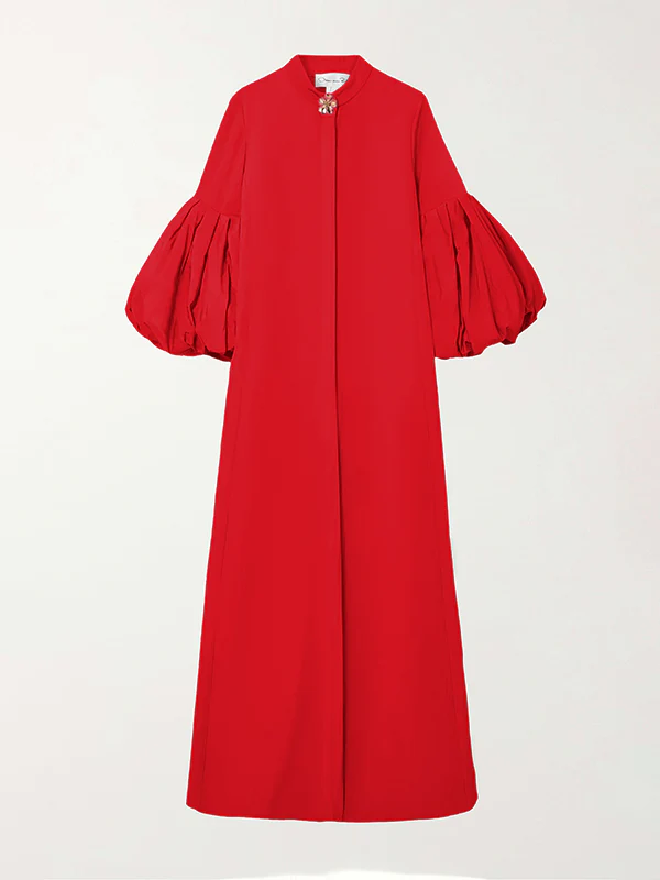 Loose Flower Shape Solid Color Stand Collar Lantern Sleeves Maxi Dresses - Image 13