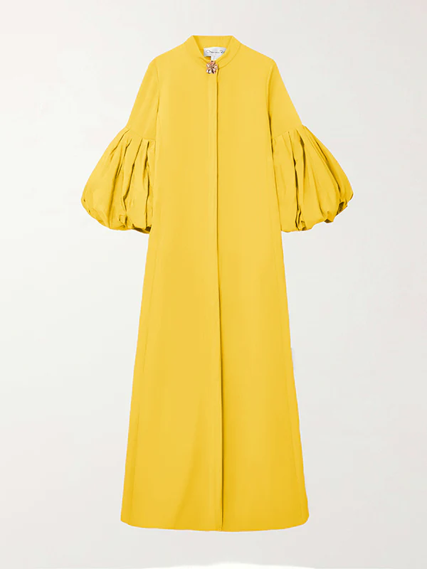 Loose Flower Shape Solid Color Stand Collar Lantern Sleeves Maxi Dresses - Image 14