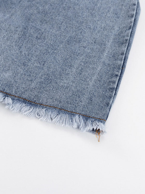 Loose Fringed Split-Front Denim Skirts Bottoms - Image 13