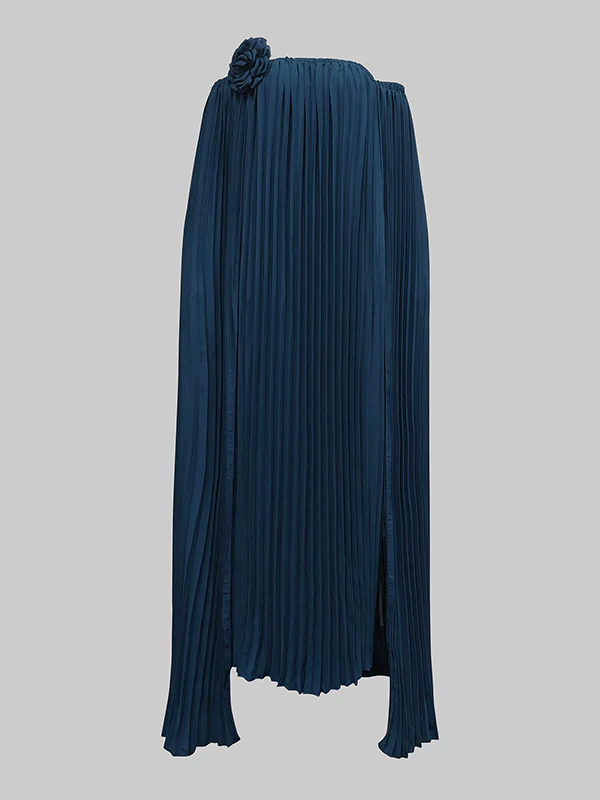 Loose Gauze Pleated Solid Color Tiered Off-The-Shoulder Evening Dresses Maxi Dresses - Image 5