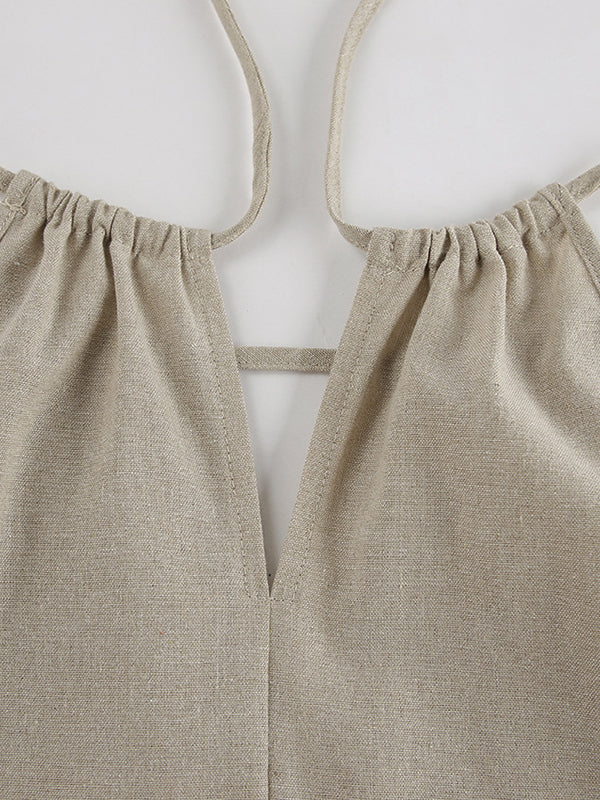 Loose Hollow Split-Joint Halter-Neck Vest + Elasticity High Waisted Pants Trousers Two Pieces Set - Image 16