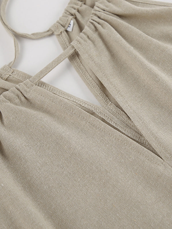 Loose Hollow Split-Joint Halter-Neck Vest + Elasticity High Waisted Pants Trousers Two Pieces Set - Image 17
