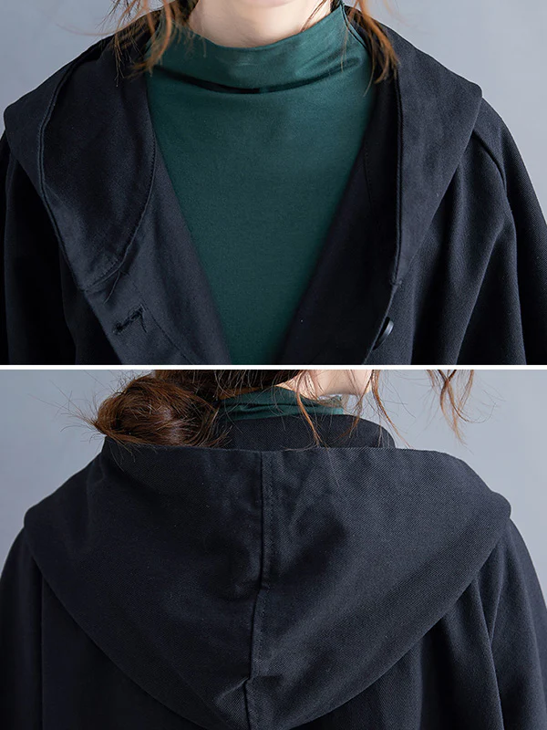 Loose Hooded Trench Long Coat - Image 10