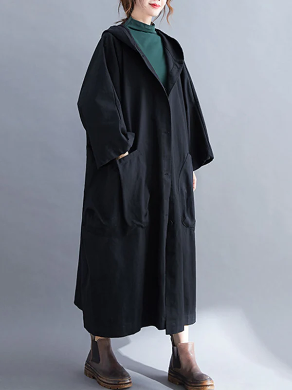 Loose Hooded Trench Long Coat - Image 2
