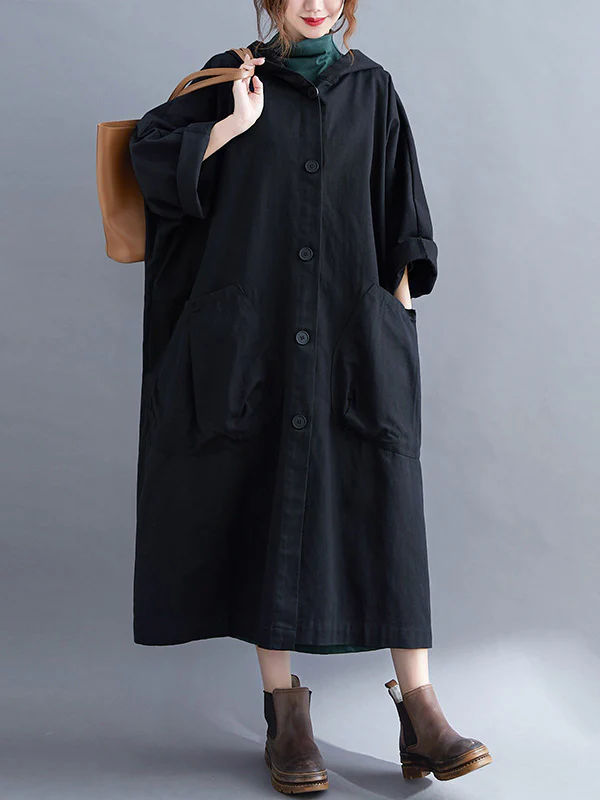 Loose Hooded Trench Long Coat - Image 3