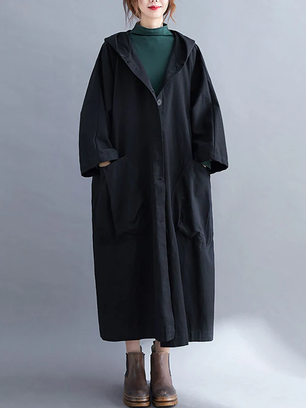Loose Hooded Trench Long Coat - Image 4