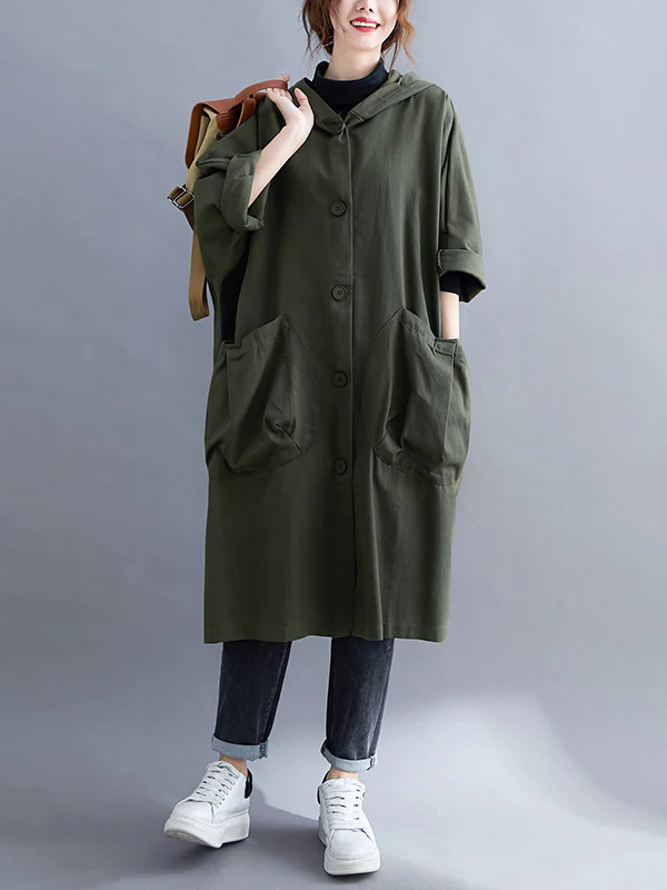 Loose Hooded Trench Long Coat - Image 5