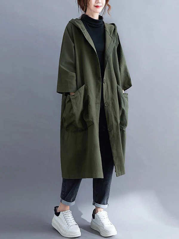 Loose Hooded Trench Long Coat - Image 6
