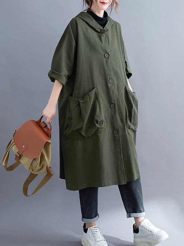 Loose Hooded Trench Long Coat - Image 7