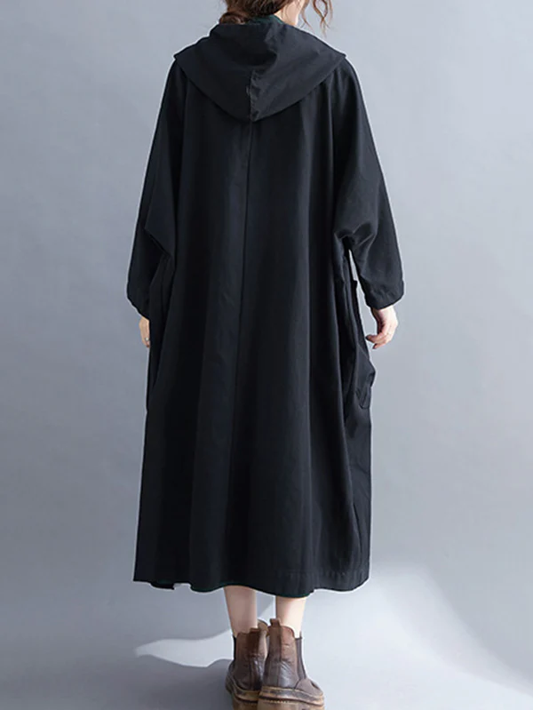 Loose Hooded Trench Long Coat - Image 8