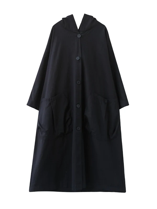 Loose Hooded Trench Long Coat - Image 9