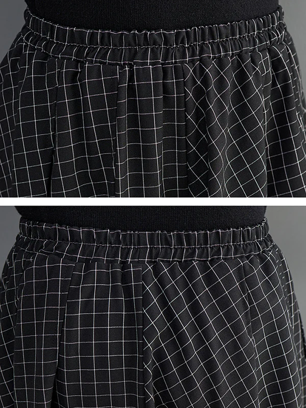 Loose Irregular Clipping Plaid Asymmetric Elasticity Skirts Bottoms - Image 11