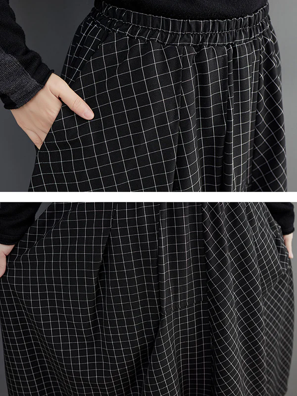 Loose Irregular Clipping Plaid Asymmetric Elasticity Skirts Bottoms - Image 12