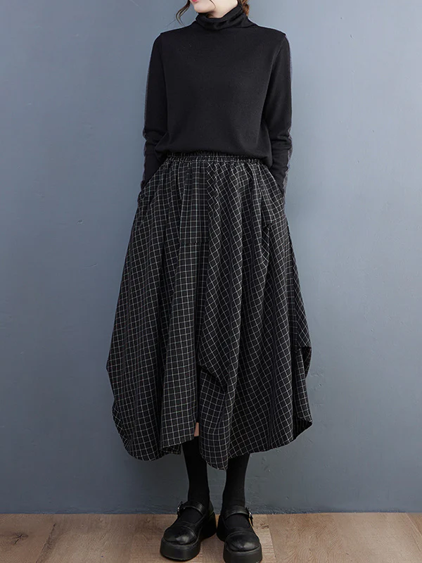 Loose Irregular Clipping Plaid Asymmetric Elasticity Skirts Bottoms - Image 6