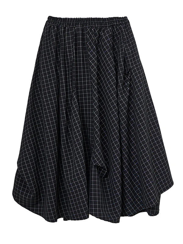 Loose Irregular Clipping Plaid Asymmetric Elasticity Skirts Bottoms - Image 9