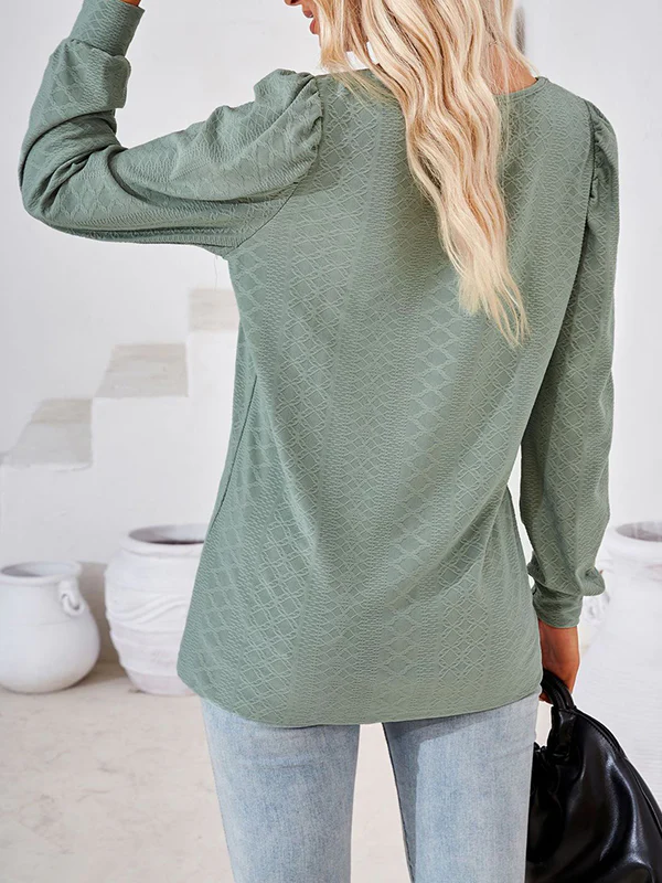 Loose Jacquard Solid Color Square-neck T-Shirts Tops - Image 11