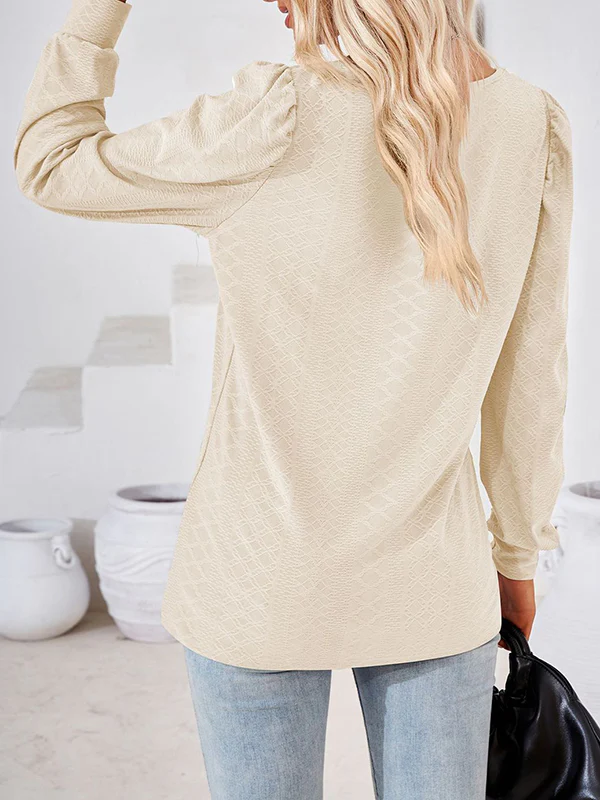 Loose Jacquard Solid Color Square-neck T-Shirts Tops - Image 15