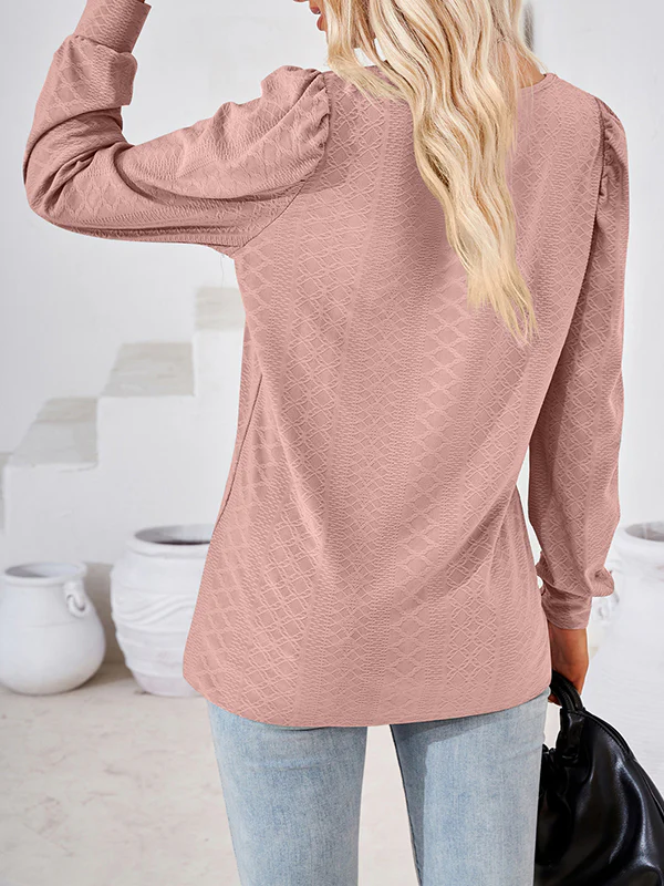 Loose Jacquard Solid Color Square-neck T-Shirts Tops - Image 19