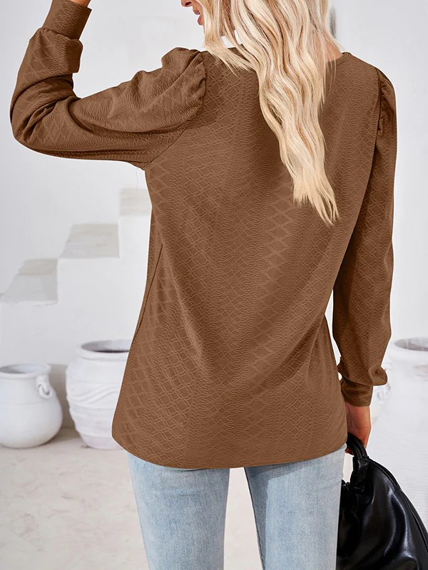 Loose Jacquard Solid Color Square-neck T-Shirts Tops - Image 23