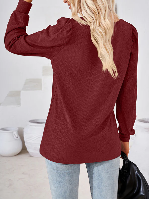 Loose Jacquard Solid Color Square-neck T-Shirts Tops - Image 27