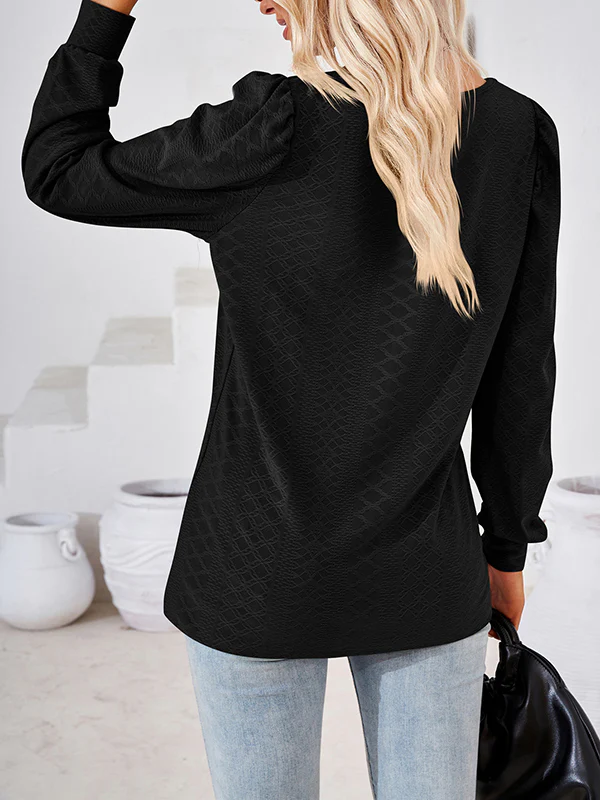Loose Jacquard Solid Color Square-neck T-Shirts Tops - Image 31