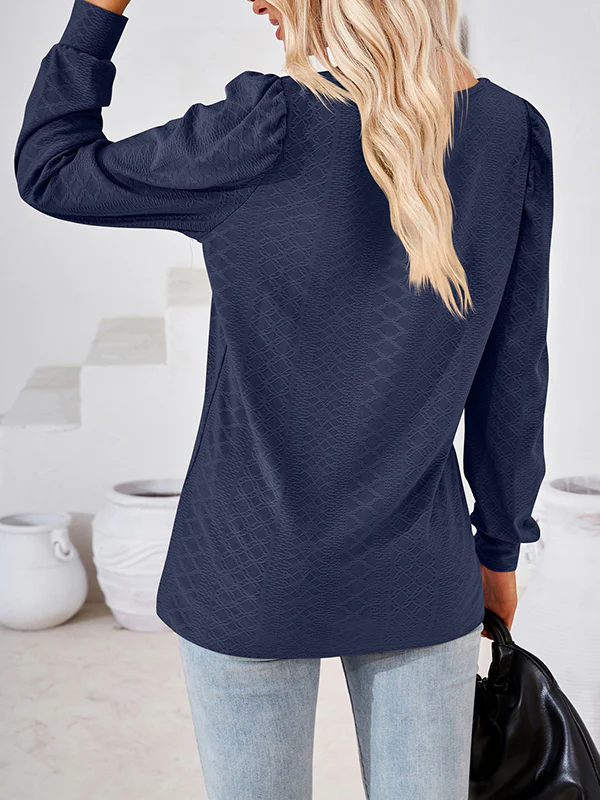 Loose Jacquard Solid Color Square-neck T-Shirts Tops - Image 35