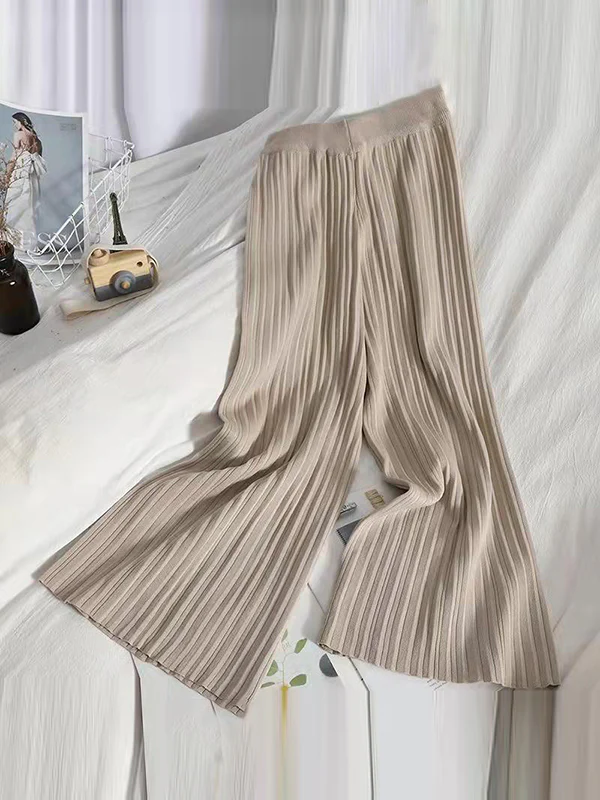 Loose Knitting Raglan Sleeve Solid Color V-Neck Sweater Top + Pants Two Pieces Set - Image 4