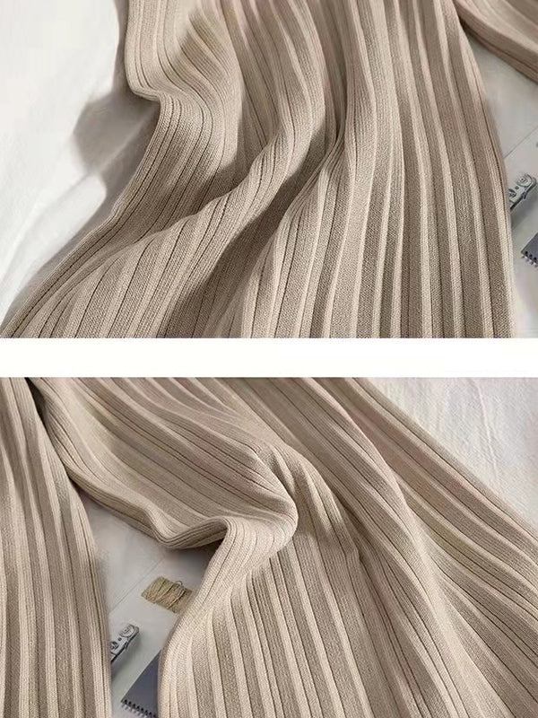 Loose Knitting Raglan Sleeve Solid Color V-Neck Sweater Top + Pants Two Pieces Set - Image 8