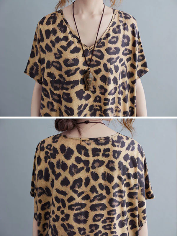 Loose Leopard V-Neck Batwing Sleeves Maxi Dress - Image 6