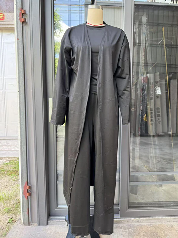 Loose Long Sleeves Cardigan Coat + Round-Neck T-Shirts + Drawstring Elasticity Pants Three Pieces Set - Image 10
