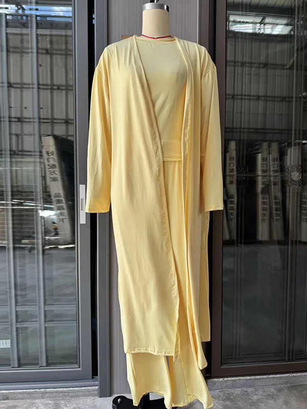 Loose Long Sleeves Cardigan Coat + Round-Neck T-Shirts + Drawstring Elasticity Pants Three Pieces Set - Image 7