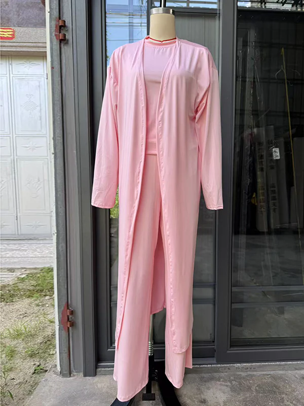 Loose Long Sleeves Cardigan Coat + Round-Neck T-Shirts + Drawstring Elasticity Pants Three Pieces Set - Image 9