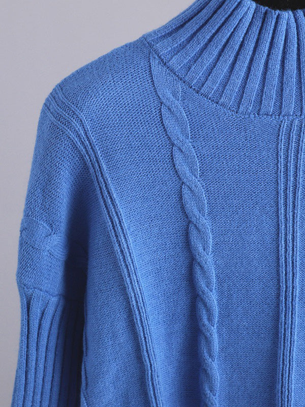 Loose Long Sleeves Split-Side Solid High-Low Half Turtleneck Sweater Tops & Wide Leg Pants Two Pieces Set - Image 11
