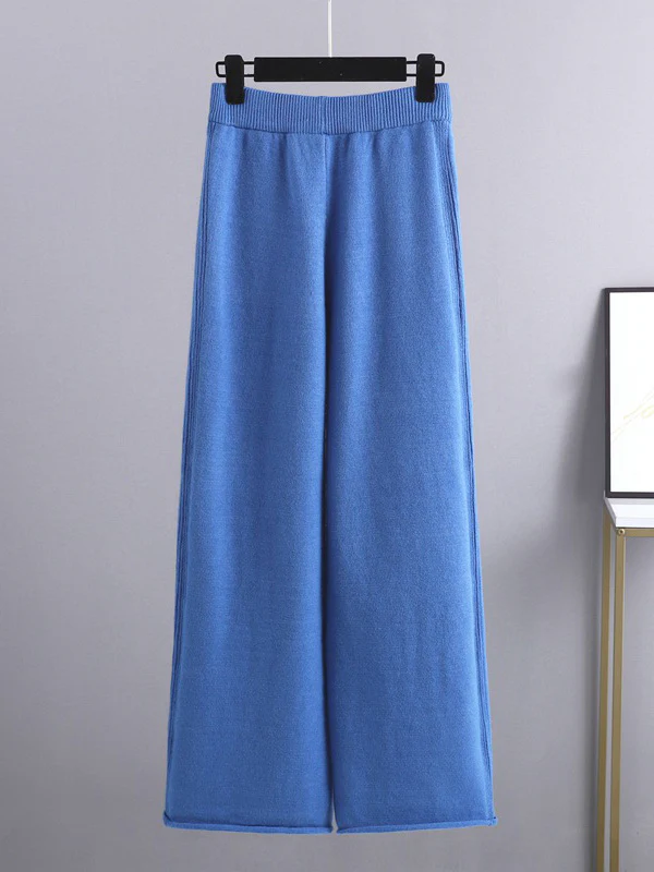 Loose Long Sleeves Split-Side Solid High-Low Half Turtleneck Sweater Tops & Wide Leg Pants Two Pieces Set - Image 14