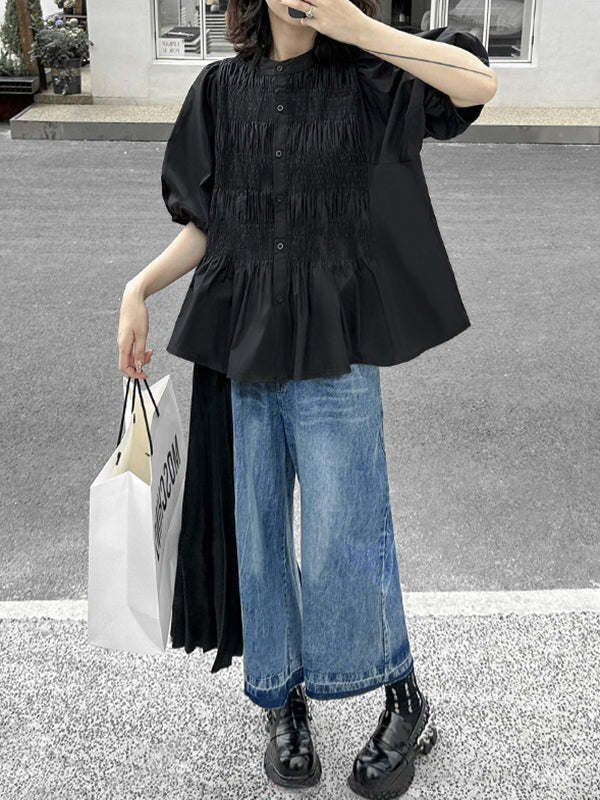 Loose Ninth Pants Contrast Color Pleated Split-Joint Jean Pants Bottoms - Image 7