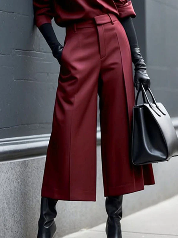 Loose Ninth Pants Solid Color Zipper Casual Pants Bottoms Trousers - Image 2