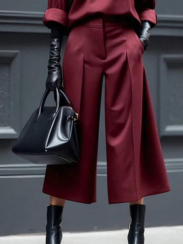 Loose Ninth Pants Solid Color Zipper Casual Pants Bottoms Trousers - Image 3