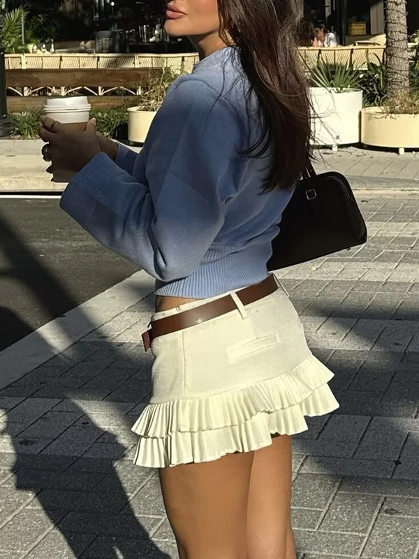 Loose No Belt Pleated Solid Color Skirts Bottoms - Image 4