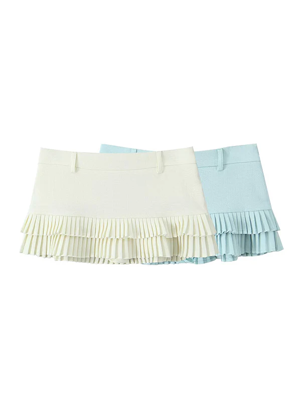Loose No Belt Pleated Solid Color Skirts Bottoms - Image 5
