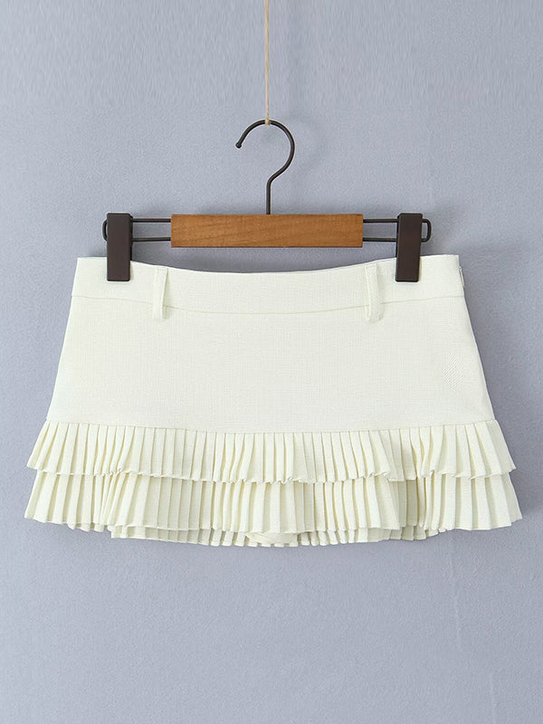 Loose No Belt Pleated Solid Color Skirts Bottoms - Image 6