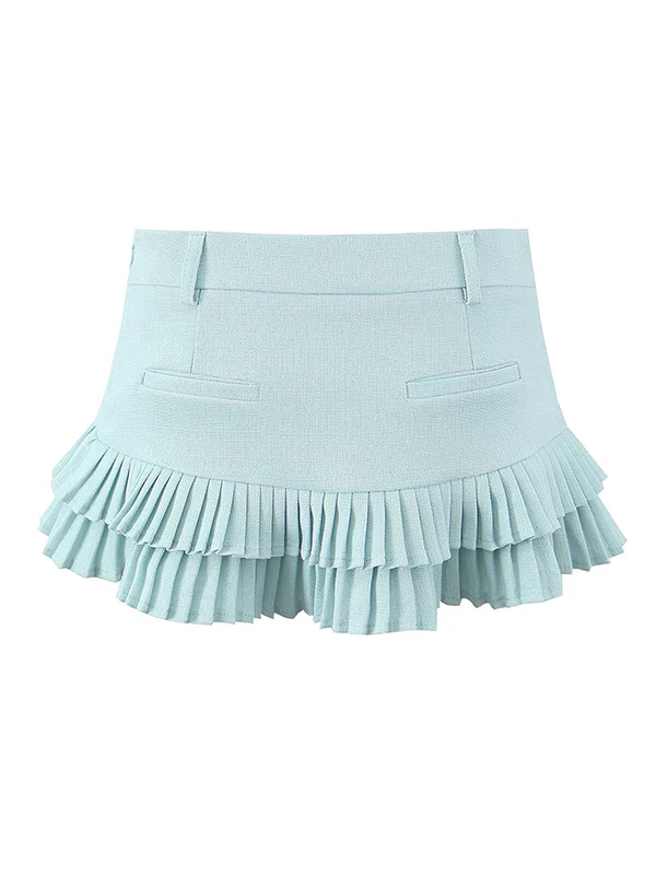 Loose No Belt Pleated Solid Color Skirts Bottoms - Image 9