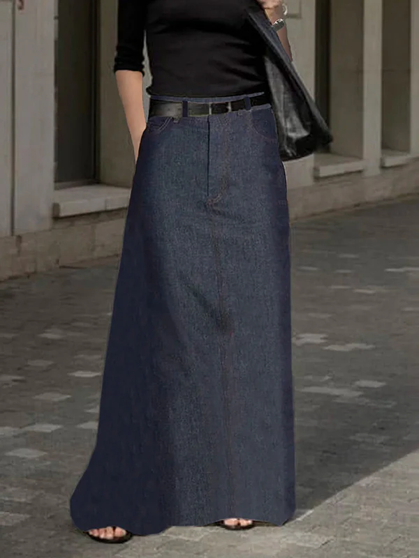 Loose No Belt Pockets Solid Color Skirts Bottoms - Image 2